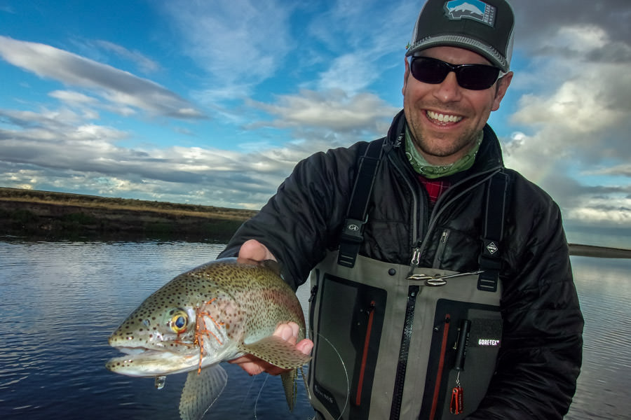 Tierra Del Fuego Rainbow trout on a dry fly