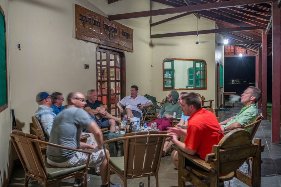 Cigar session on the lodge patio Evenings were spent smoking cigars and telling fishing lies on the lodge patio