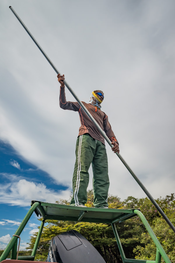 Samuel polling us to the next hot spot Our guide Samuel kept us on fish all day. As soon as one spot would dry up we moved to another that kept producing