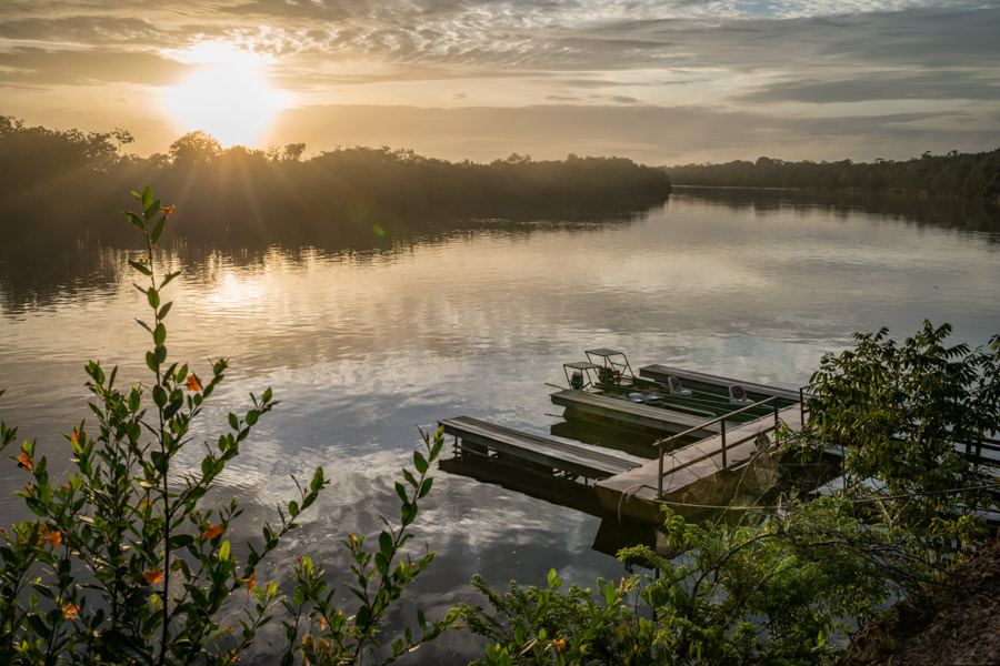 Agua Boa Lodge dock Each morning our guides picked us up at the lodge dock in specially designed skiffs built for the river