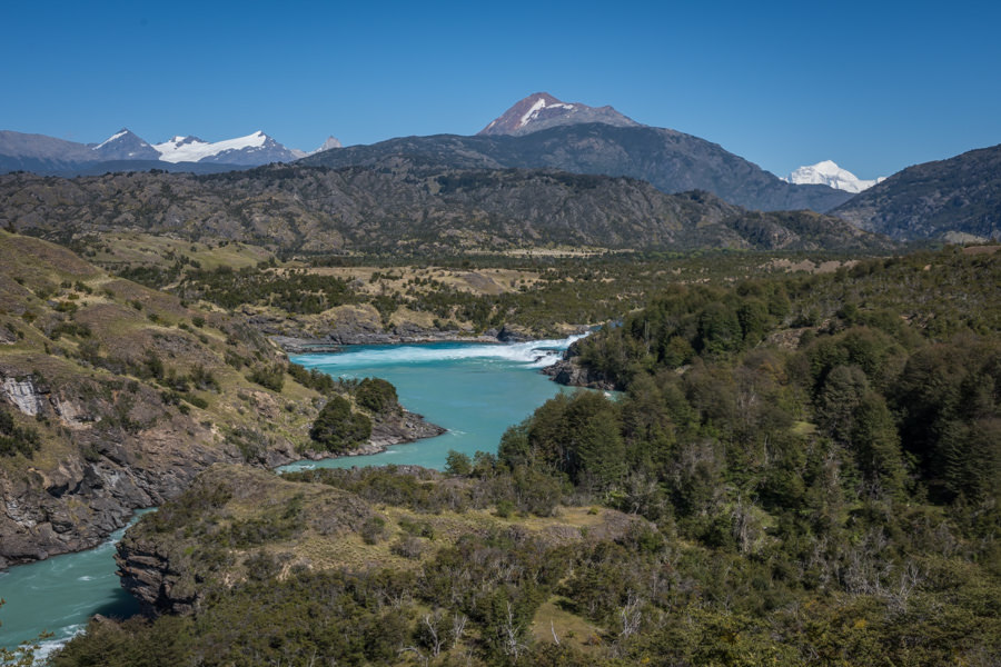 The Patagonia Baker River falls, where the ability to fish for trout ends