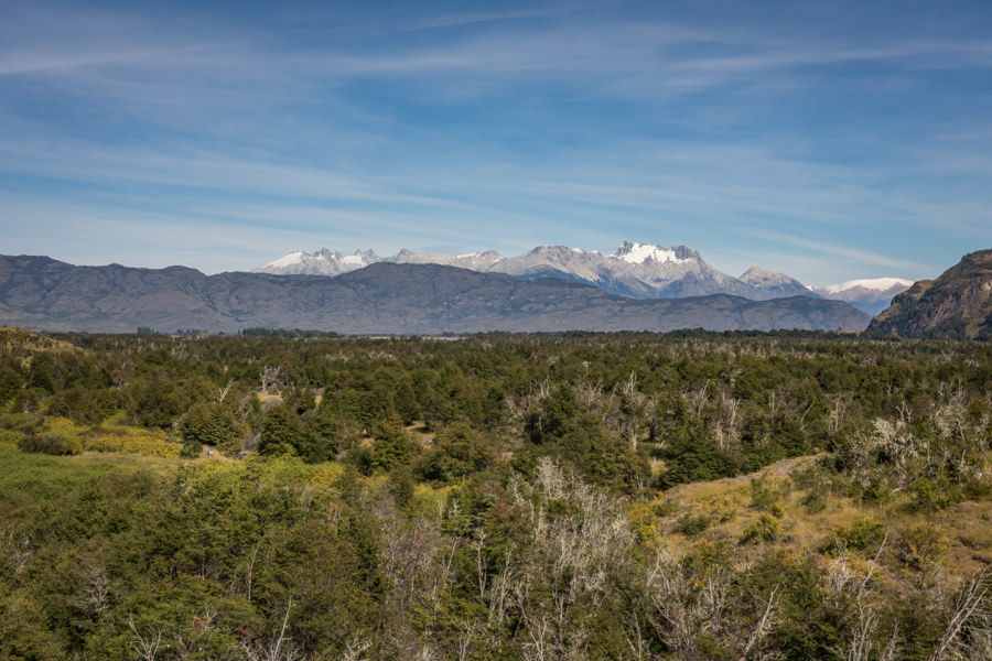 Looking across the valley floor where the Rio Cochrane and Rio Baker meander with the Northern Patagonian Ice Pack looming in the distance
