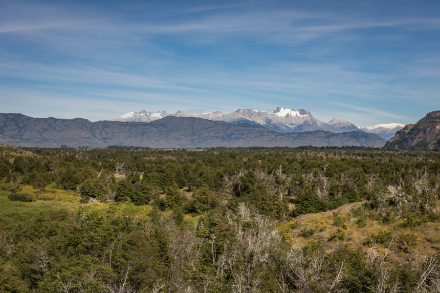 Looking across the valley floor where the Rio Cochrane and Rio Baker meander with the Northern Patagonian Ice Pack looming in the distance Looking across the valley floor where the Rio Cochrane and Rio Baker meander with the Northern Patagonian Ice Pack looming in the distance