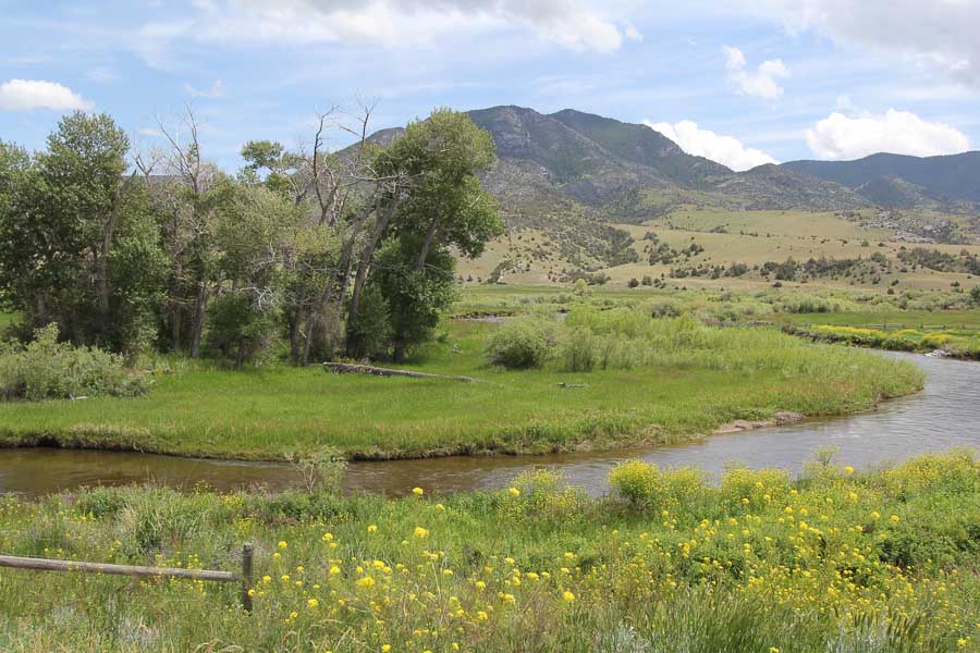 mountain range and river