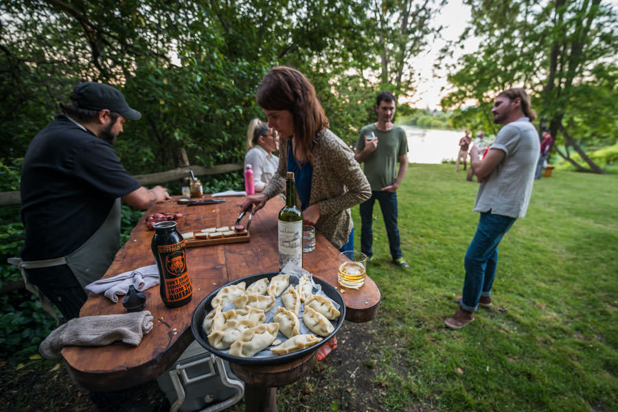 Argentina empanadas Chef "Pinky" prepares some appetizers along the river including empanadas and chorizo
