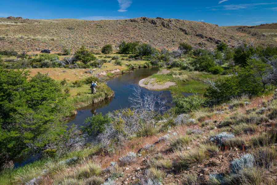 Tecka Spring Creek fly fishing Sight casting to a feeding rainbow on Tecka Spring Creek