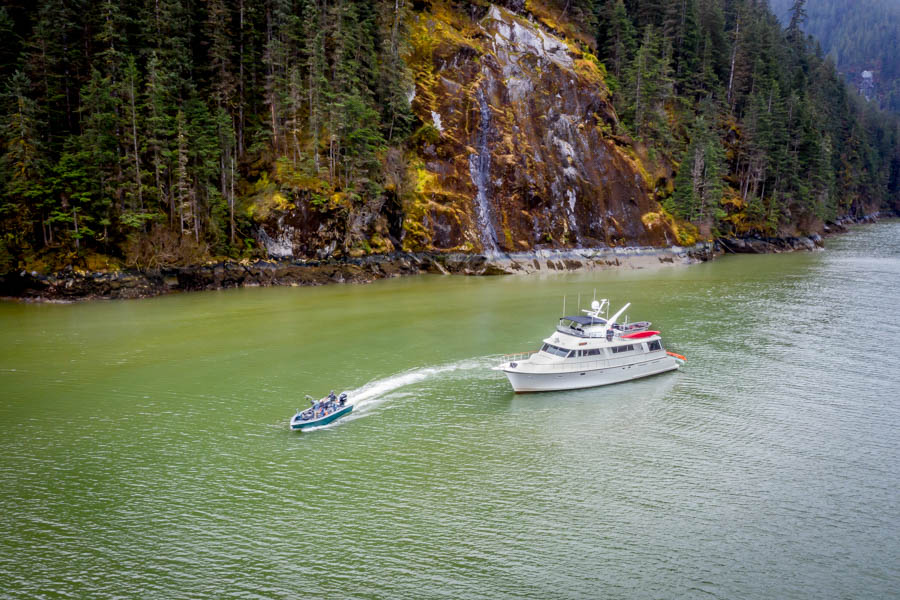 jet boat fishing in AK Logistics are daunting in Alaska. Each morning we jet to new streams and rivers from the mother ship.