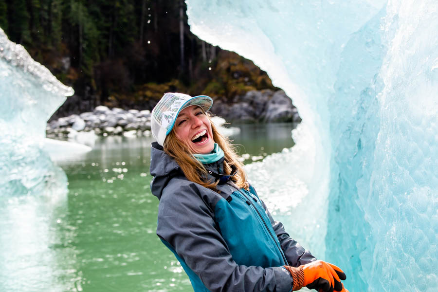 alaskan ice berg Ashley gets up close to an ice berg from the jet boat. Sometimes mother nature has a way of making the worries of every day life melt away