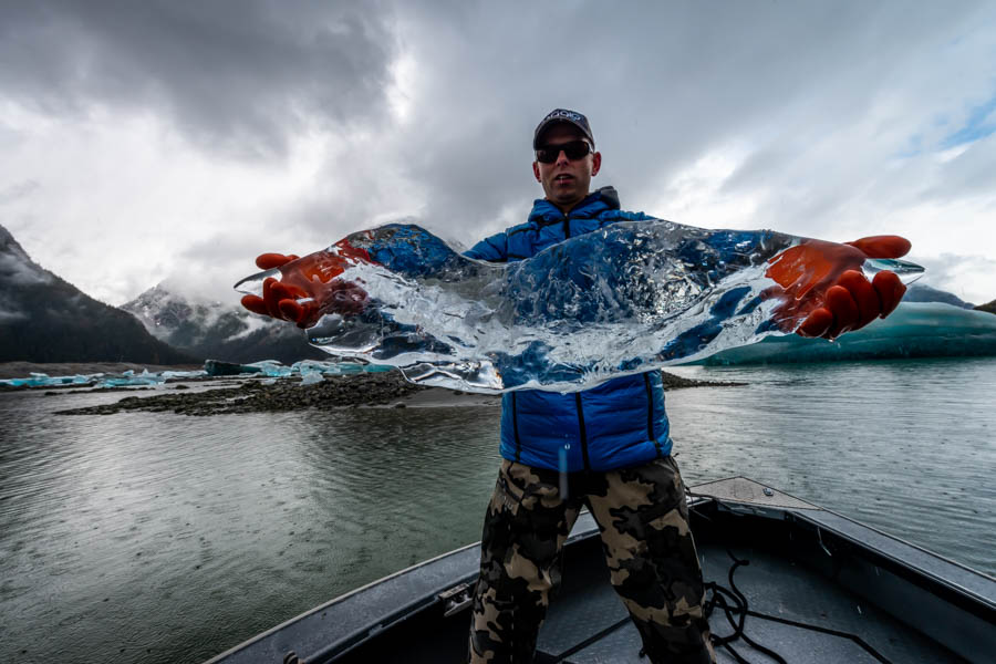 Our fearless leader Captain Trig harvests some glacial ice for evening cocktails