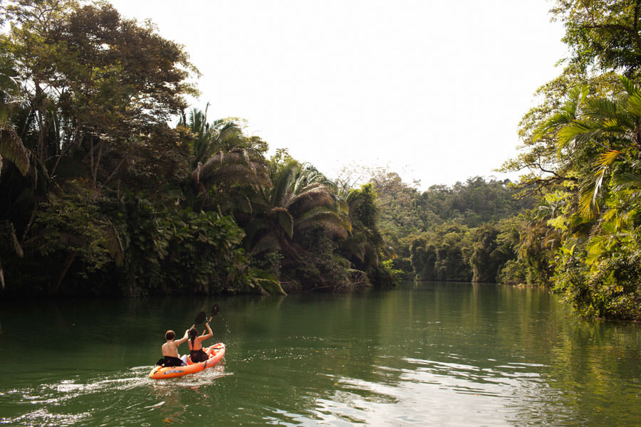 Kayaking in a river in Belize