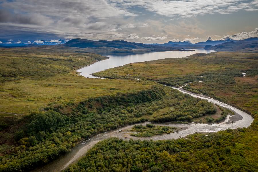 The Gibraltar River after exiting Gibraltar Lake. The lodges other "home river" always runs gin clear as it exits the lake and is home to a robust sockeye run