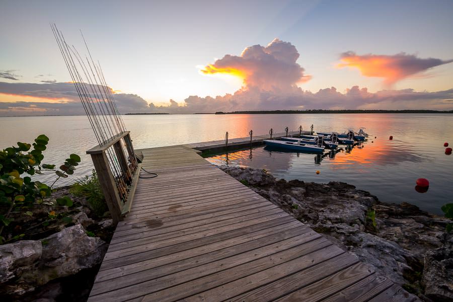 Abaco Lodge dock at sunset