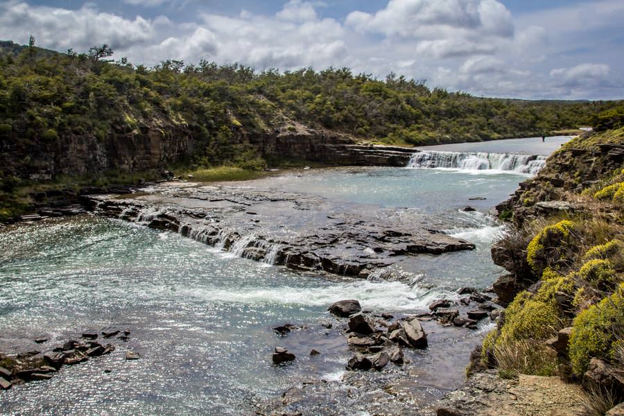 Basalt lava flows form large ledge waterfalls on the Rio Huemules