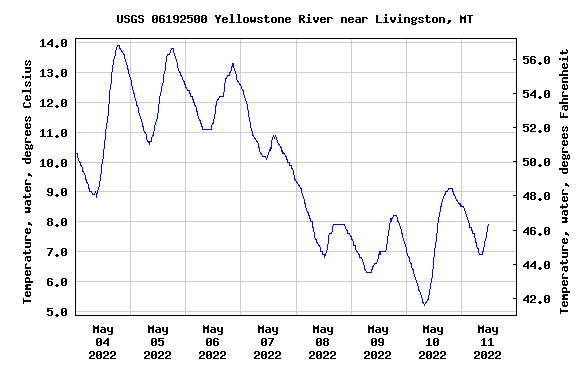 Water temperature and caddis hatches Water Temperatures drive the hatch cycle. When water temps hit 52-54 degrees expect to see a strong hatch. When a cold front moves in and water temperatures drop the hatch will weaken or subside completely. By keeping a close eye on weather and water temperature graphs anglers can better time when to expect a strong hatch.