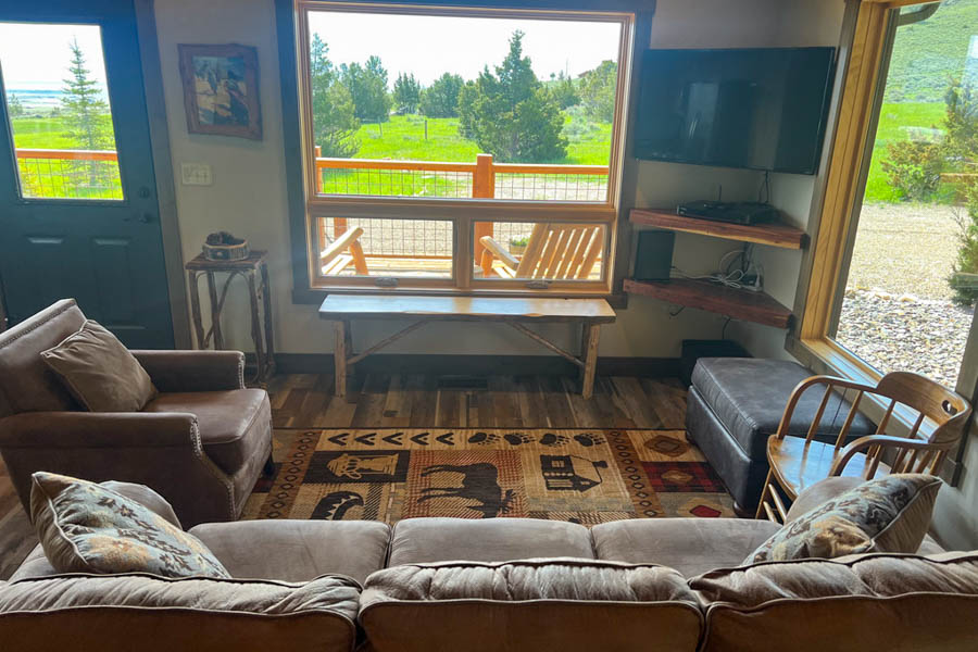Little Juniper living room view Ennis MT vacation rental