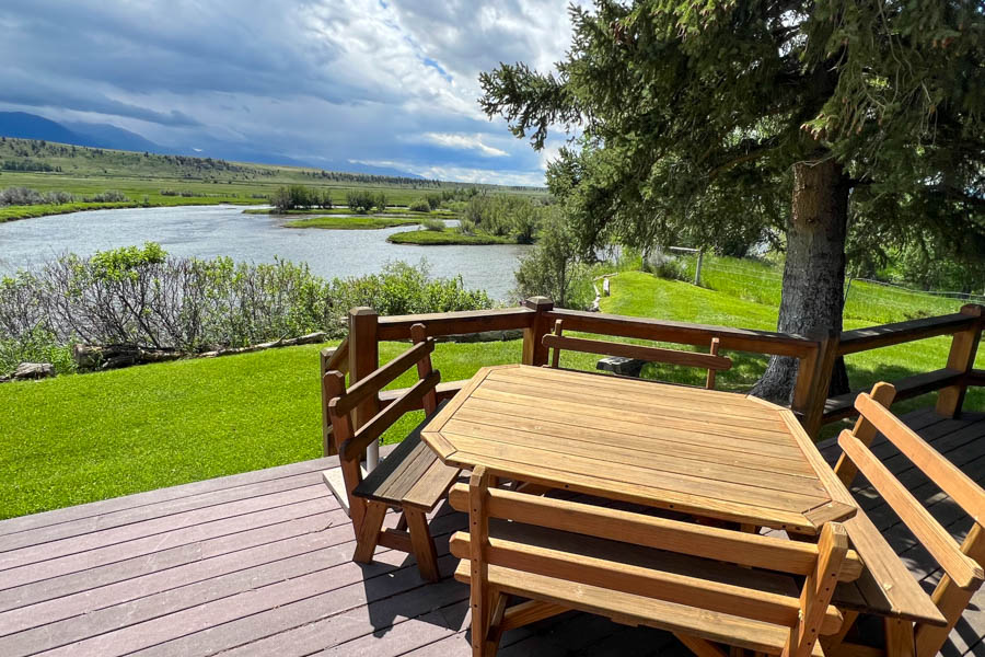 Riverbend House back porch Madison River Vacation Rental