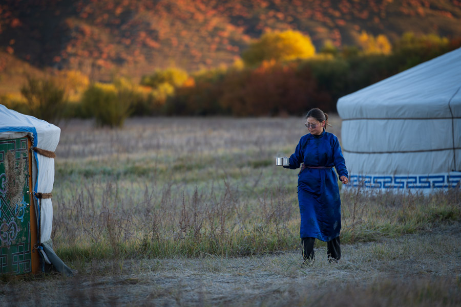 Yurts in Mongolia morning coffee