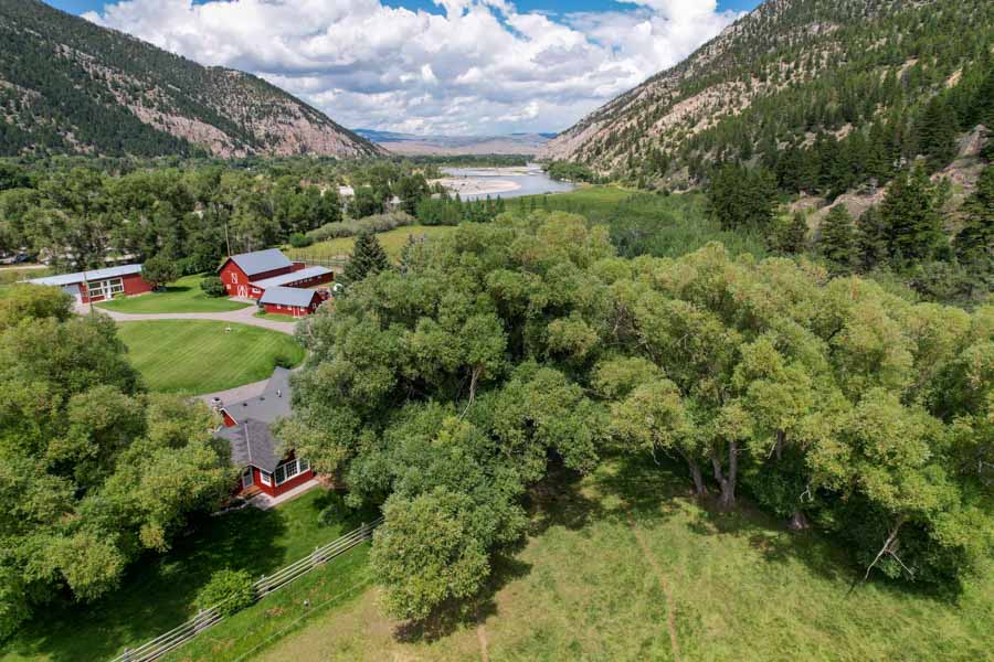 Livingston Montana Rental Home Red House Homestead drone