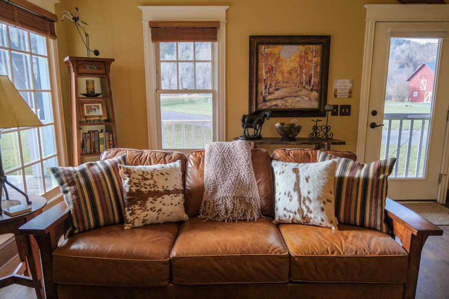 Livingston Montana Rental Home Red House Homestead dining couch