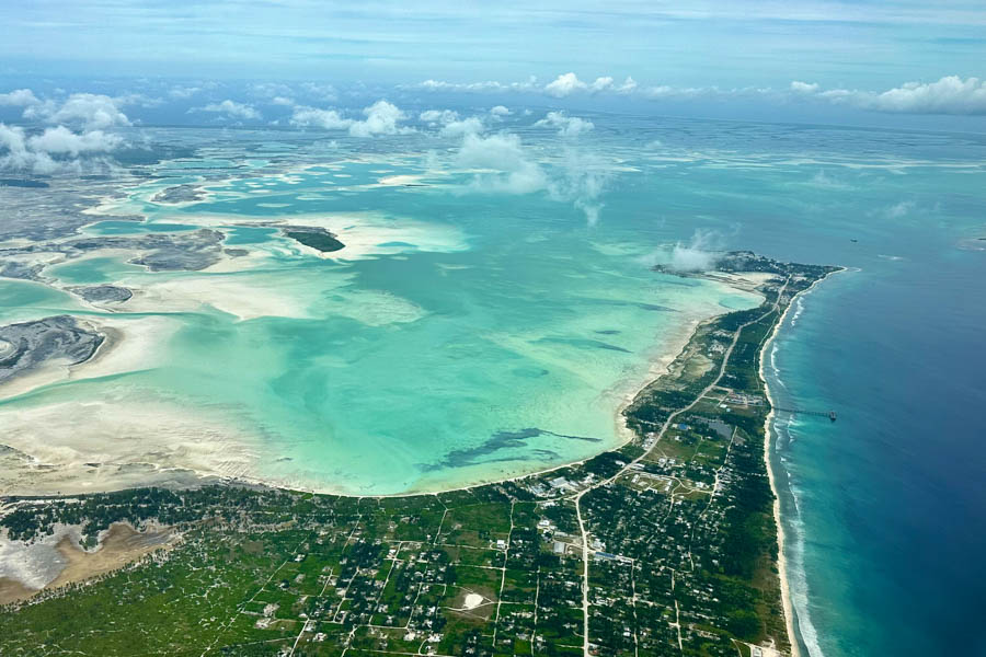 Christmas island fly fishing lodge bonefish flats from air 2