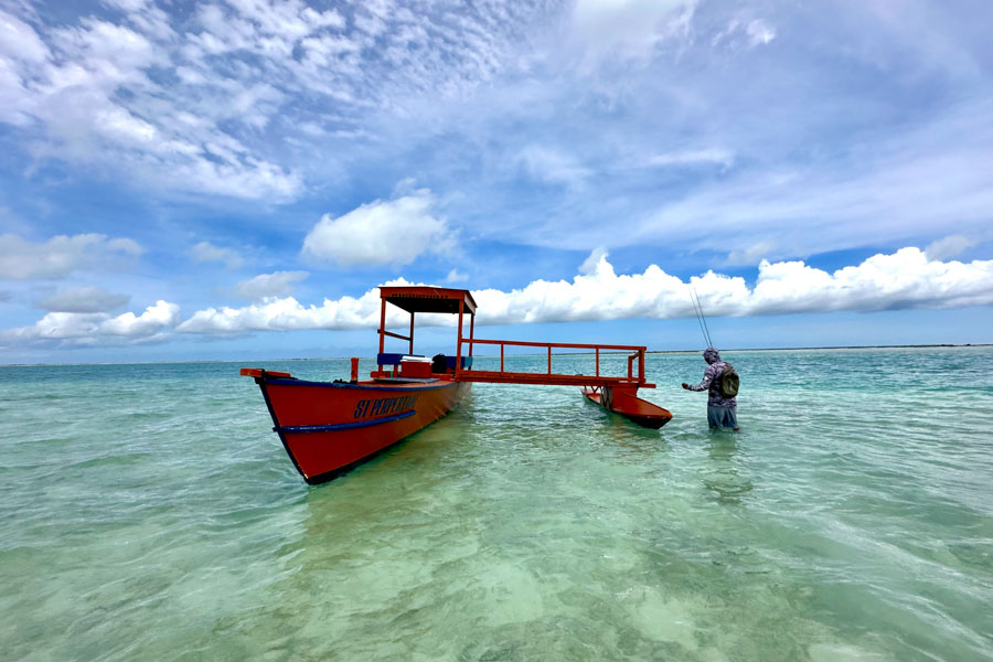 Christmas island fly fishing lodge boat